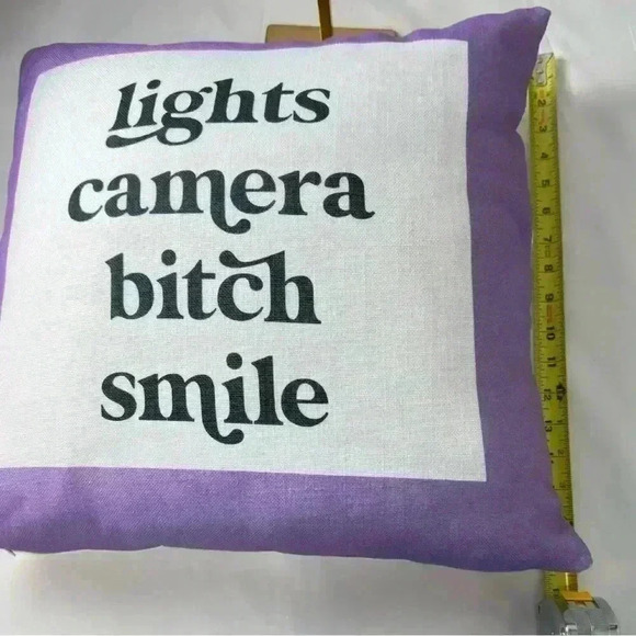 TAYLOR SWIFT INSPIRED Lights Camera Large White/Purple Pillow - Picture 3 of 6